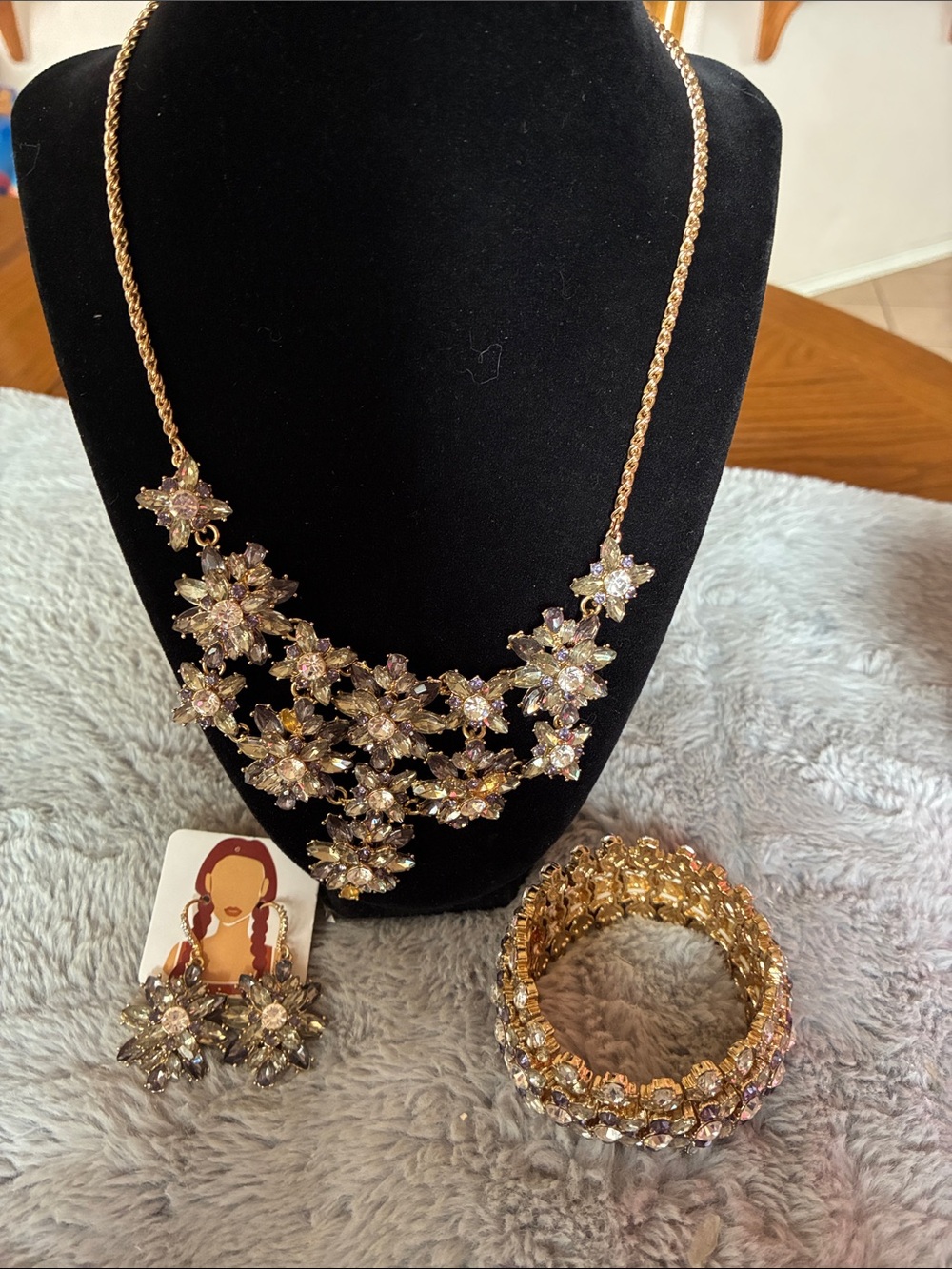 Charter Club Gold-Tone Crystal Floral Necklace Set with Pink-Clear Stones